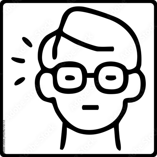 The image is a black outline icon of a person wearing dark glasses and a crossed-out ear, symbolizing combined visual and hearing impairment.
