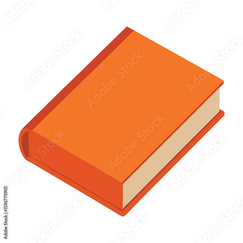 Simple orange hardcover book with white pages shown from an isometric perspective, Orange Hardcover Book Vector Illustration, Closed Isometric Design