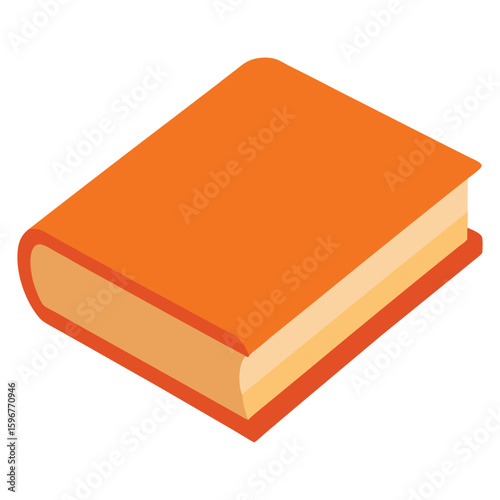Simple orange hardcover book with white pages shown from an isometric perspective, Orange Hardcover Book Vector Illustration, Closed Isometric Design