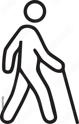 This image is a black silhouette icon of a person with a cane, representing accessibility for individuals with visual impairments.