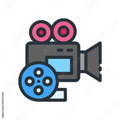 Film camera graphic featuring a vintage design suitable for media production and entertainment company logos, providing a retro cinematic feel.