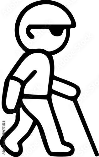 This image is a black silhouette icon of a person with a cane, representing accessibility for individuals with visual impairments.