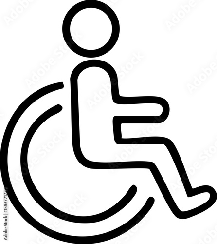 This image is a black silhouette icon representing a person in a wheelchair, commonly used as a universal disability symbol.