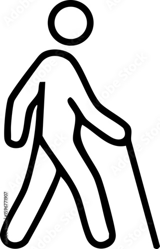  This image is a black silhouette icon of a person with a cane, representing accessibility for individuals with visual impairments.