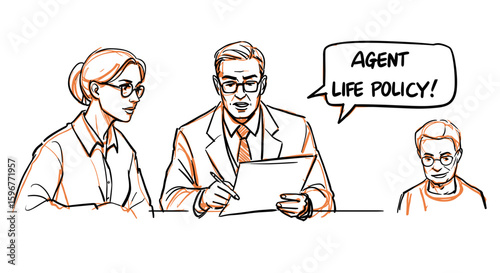 Family meeting with insurance agent discussing life policy details  