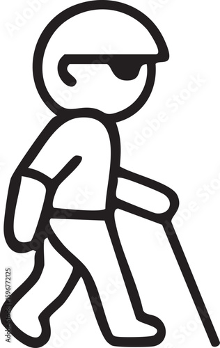  This image is a black silhouette icon of a person with a cane, representing accessibility for individuals with visual impairments.