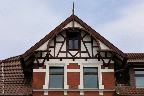 Fragment of the facade of the Customs Control Building. Built in 1901. In the city of Bünde. Germany.