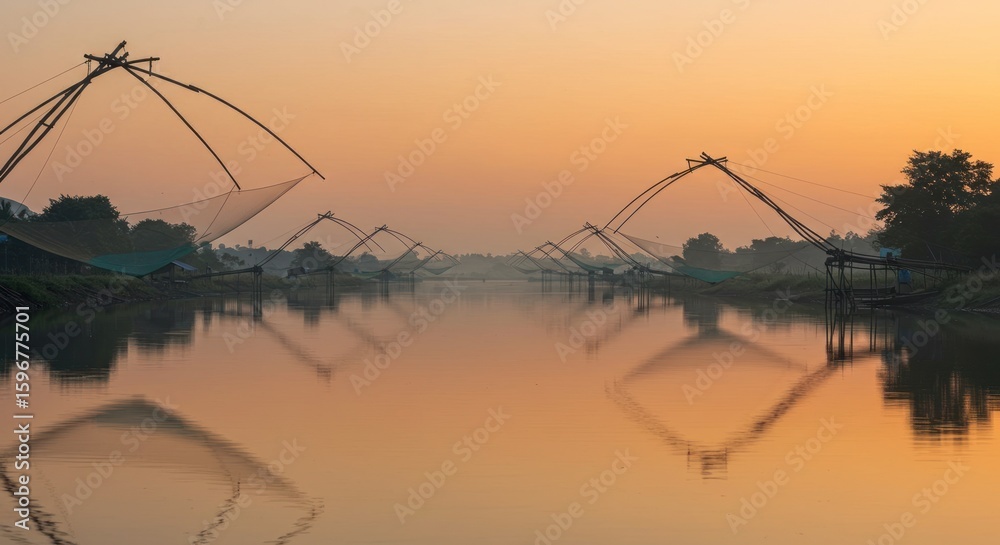 Fototapeta premium Sunrise over fishing nets