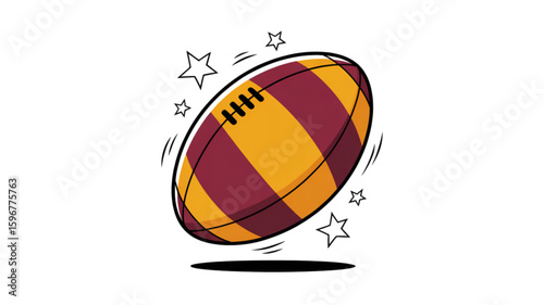 Rugby Ball Cartoon Illustration, Flat Colored Vector Icon of Sports Ball for Game Design, Team Activity Symbol, American Football Graphic, Simple Modern Sport Object for Fitness or Training Theme