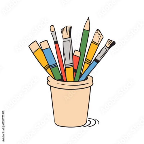 Colorful drawing implements in a cup offers artistic creativity for education and art designs, perfect for scalable graphics.
