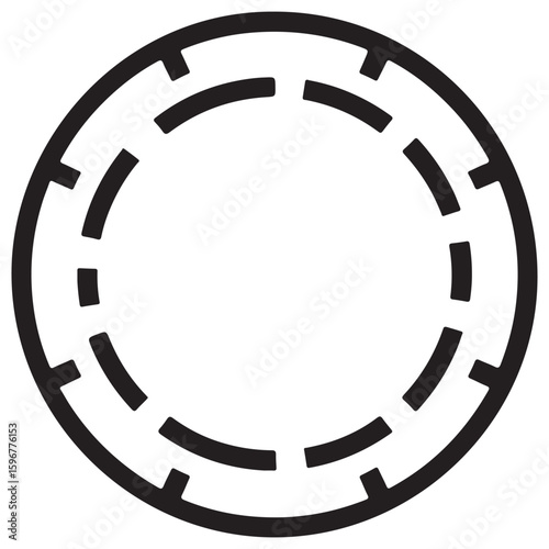 Abstract circular design with interrupted lines and inner square element