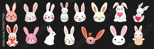 Charming bunnies design presents a collection of cute rabbits, ideal for Easter themes and spring animal graphics to enrich any project.