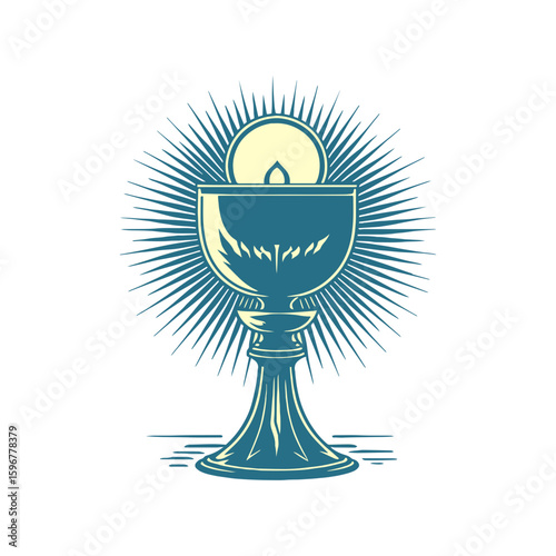 Elegant chalice with radiant light beams, a design suitable for religious themes and symbolic presentations.