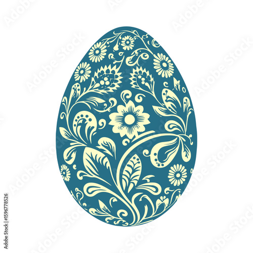 Floral easter egg presents a stylized pattern with flowers and swirls in a folk art style, perfect for seasonal greetings and designs.