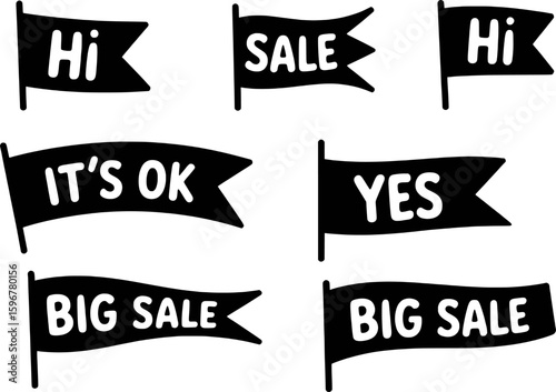 Black flags with white text messages sale