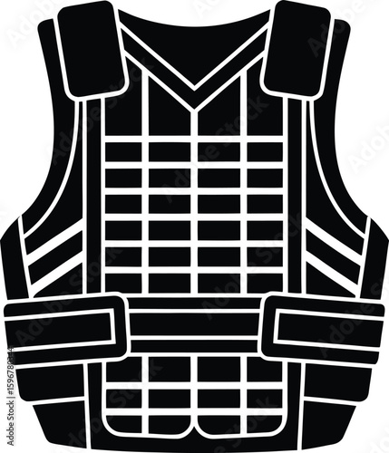 Vector art of a black and white vector illustration of a bulletproof vest isolated on white background