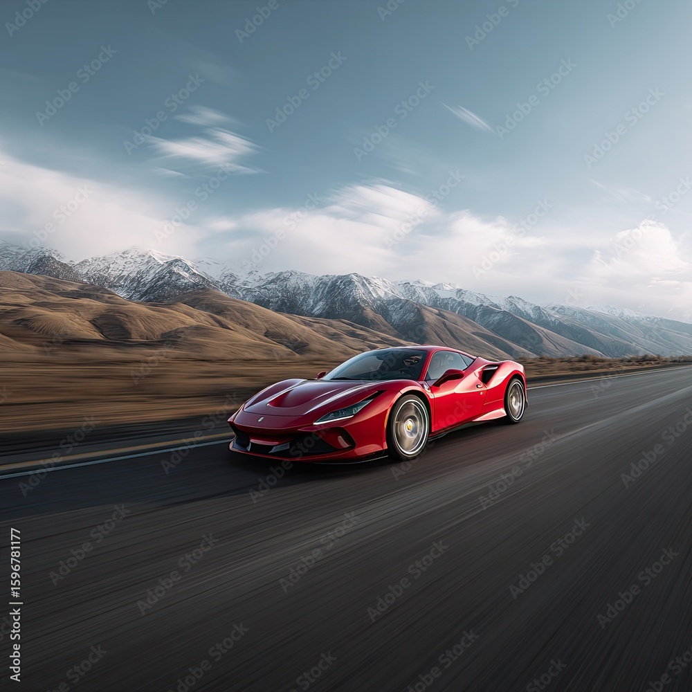 Obraz premium Red sports car speeding on highway