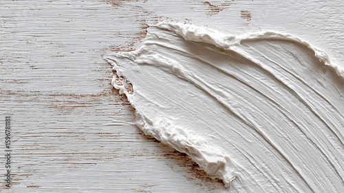 Thick white paint applied with visible brush strokes on a distressed wooden surface texture