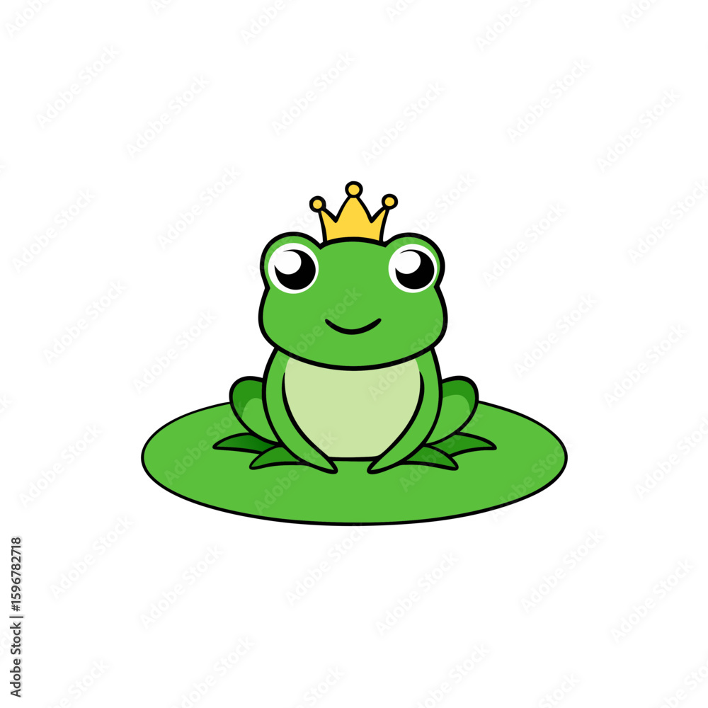 Obraz premium Cute Vector of a Happy Green Frog with a Lily Pad