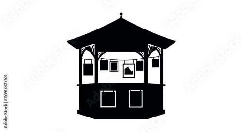 Silhouette of a traditional gazebo with display frames
