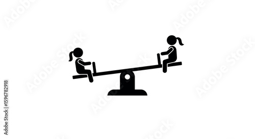 Silhouette of children playing on playground seesaw