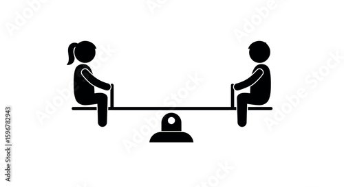 Silhouette of children playing on a seesaw in minimalist style