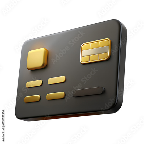 3d icon of a black and gold credit card is isolated on transparent background