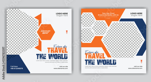 Summer beach Travel Agency Post banner and Traveling vector template design