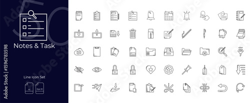 Notes And Task Line Editable Icons set. Vector illustration in modern thin line style of Notes And Task icons: task, clipboard, checklist, etc