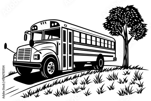 school bus icon black and white silhouette