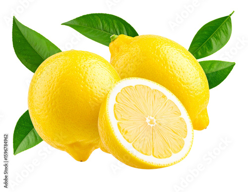 Wallpaper Mural Floating Lemon and Half Slice with Leaves Twisting in Mid-Air, Isolated Torontodigital.ca