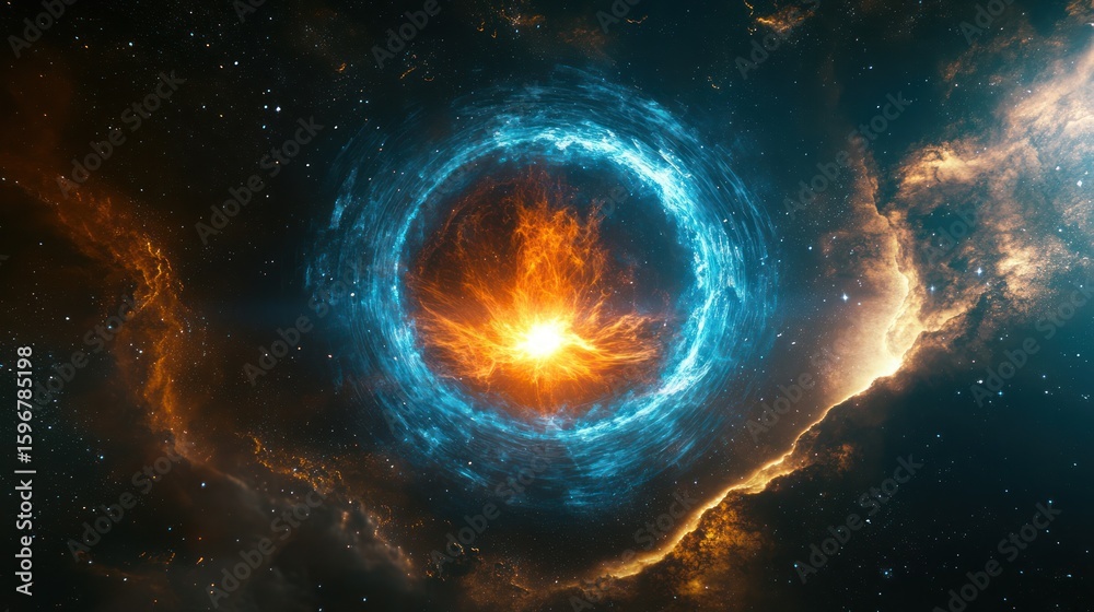 Obraz premium A Celestial Event Fiery Core within a swirling nebula
