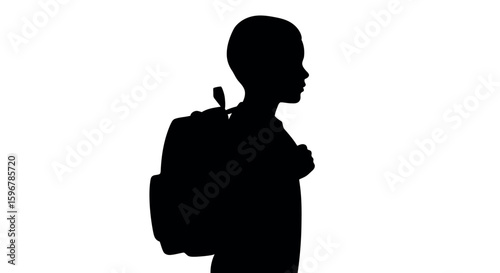 Silhouette of a person with backpack: urban adventure and travel concept