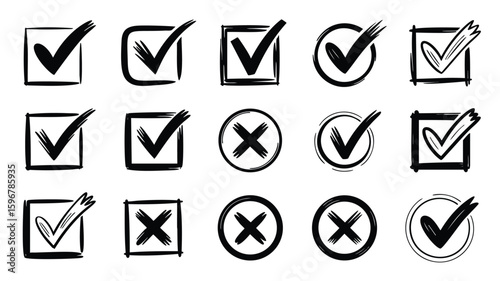 Checklist Icons: Checkmarks, Crosses, and Tick Boxes for Presentations and Websites