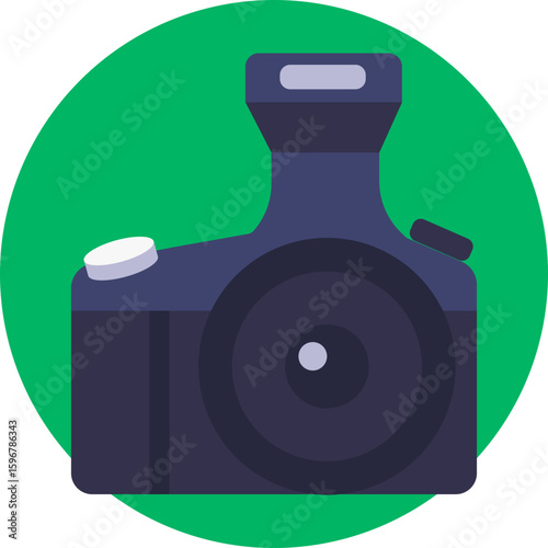 Icon of a DSLR camera with a lens and viewfinder, representing professional photography equipment.