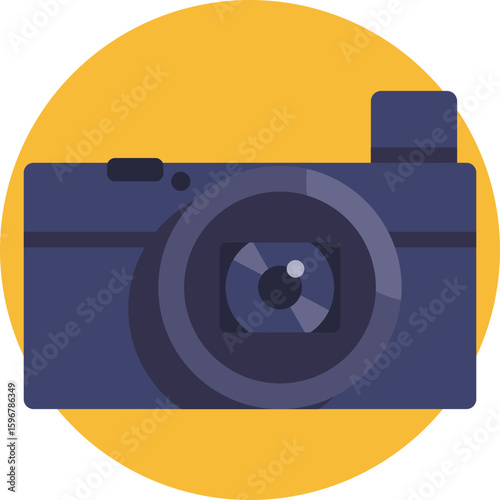 Icon of a digital camera with a lens and display screen, representing modern photography equipment.