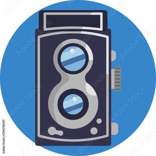 Classic analog camera design with a viewfinder and lens, symbolizing retro photography.
