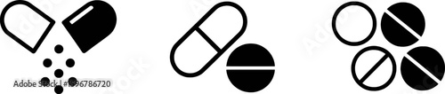Medical pill capsule and tablet icons medicine