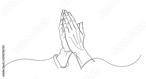 Minimalist line art of hands in prayer gesture for meditation and peace