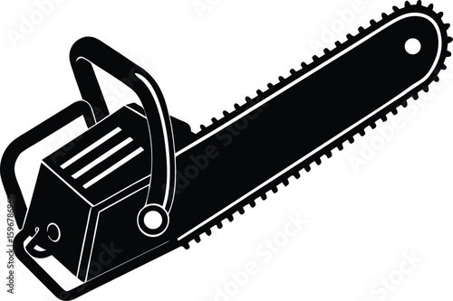 Vector art of a black and white vector illustration of a chainsaw isolated on white background
