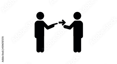 Minimalist silhouette of two men exchanging an object in a business setting