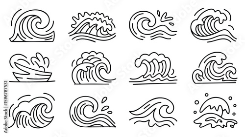 Ocean Wave Line Art: 12 Unique Illustrations for Design Projects