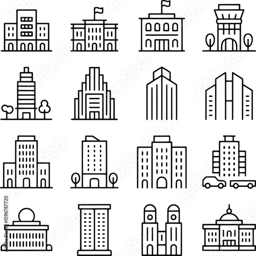 Various architectural building icons architecture city