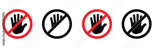 Four warning signs indicating do not touch with black and red colors on white background