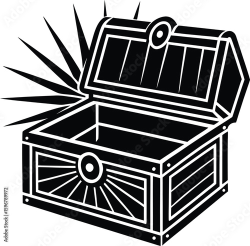 Vector art of an open antique treasure chest isolated on white background, a symbol of adventure