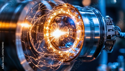 Intricate Metalworking Process Close Up Of A Machine With Bright Sparks