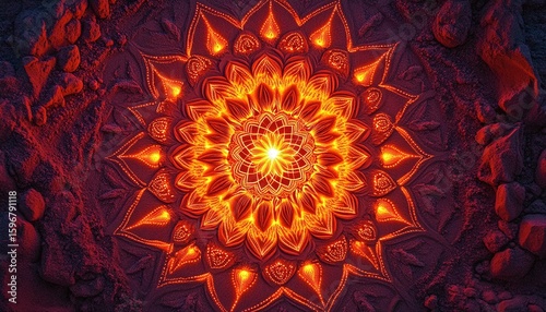 Intricate Orange Mandala Design On Dark Background