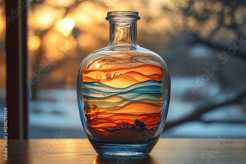 Layered Sand Art In Glass Bottle Sunset Scene