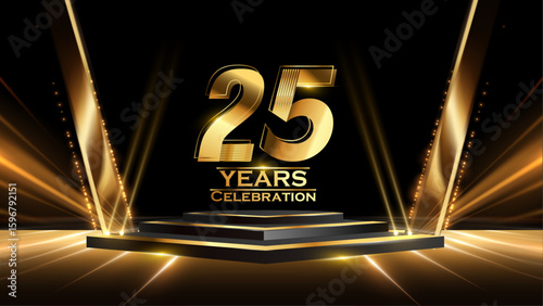 25 Years Celebration Award Background. Recognition Ceremony. Birthday Occation  Achievement. Premium Elegant Graphics. Event Entertainment Spot Light Hollywood Template  Luxury Premium Corporate. 