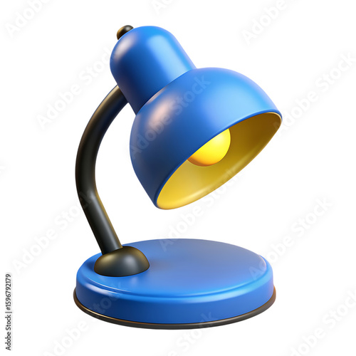 3d icon of a blue cartoon desk lamp is isolated on transparent background